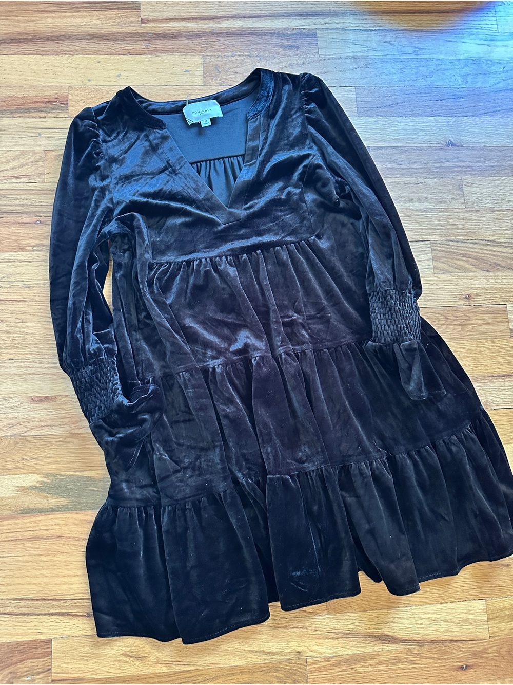Tuckernuck Black Velvet Tiered Mini Dress